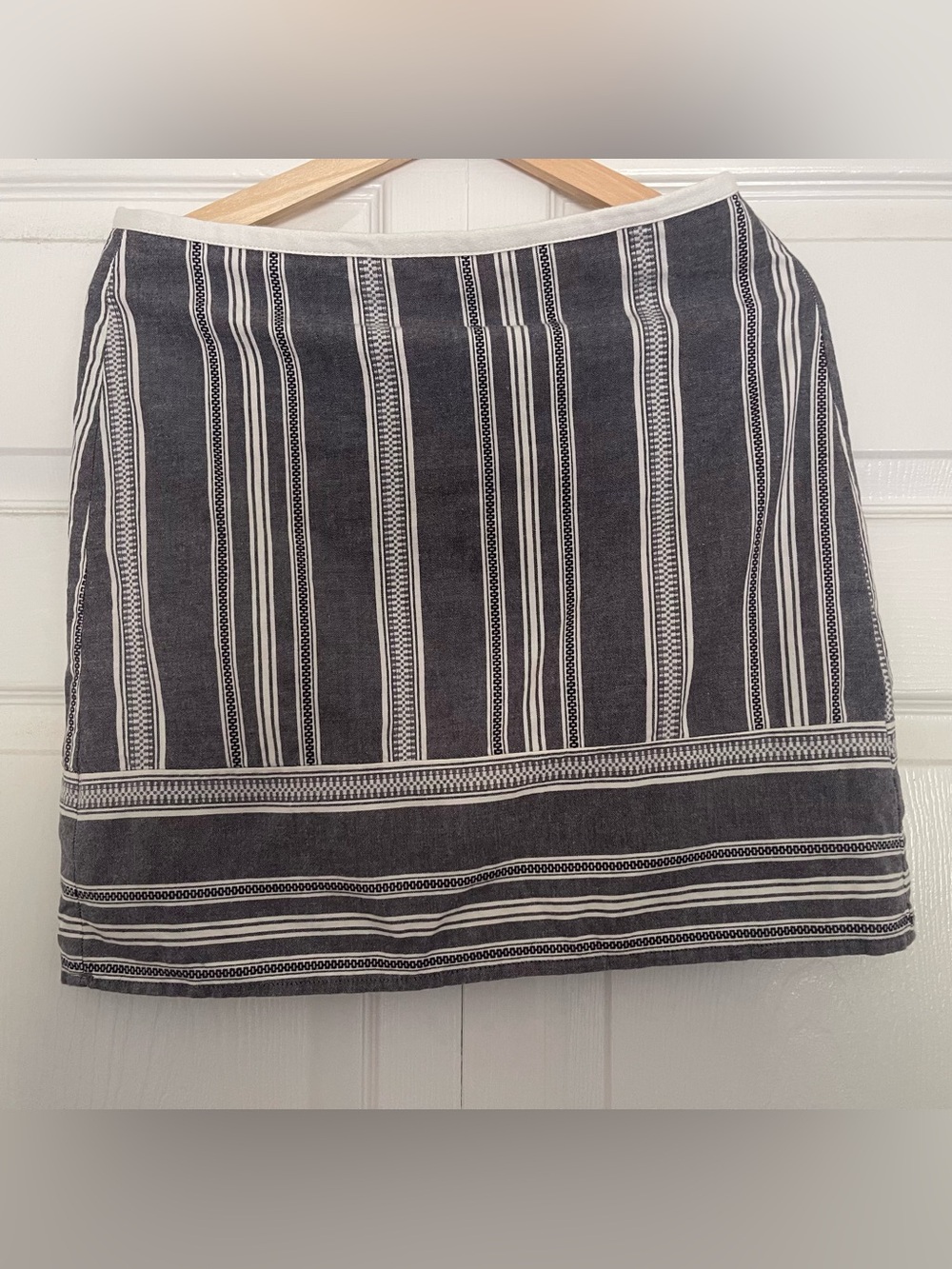 LOFT Gray/Denim and White Striped Mini Skirt